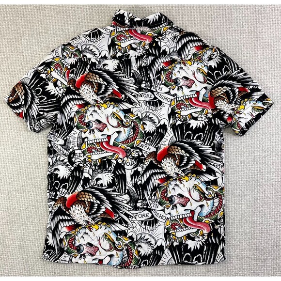 Ed Hardy "Death Before Dishonor" Button Down Shirt Graphic Print Men's S Skulls - Picture 4 of 8